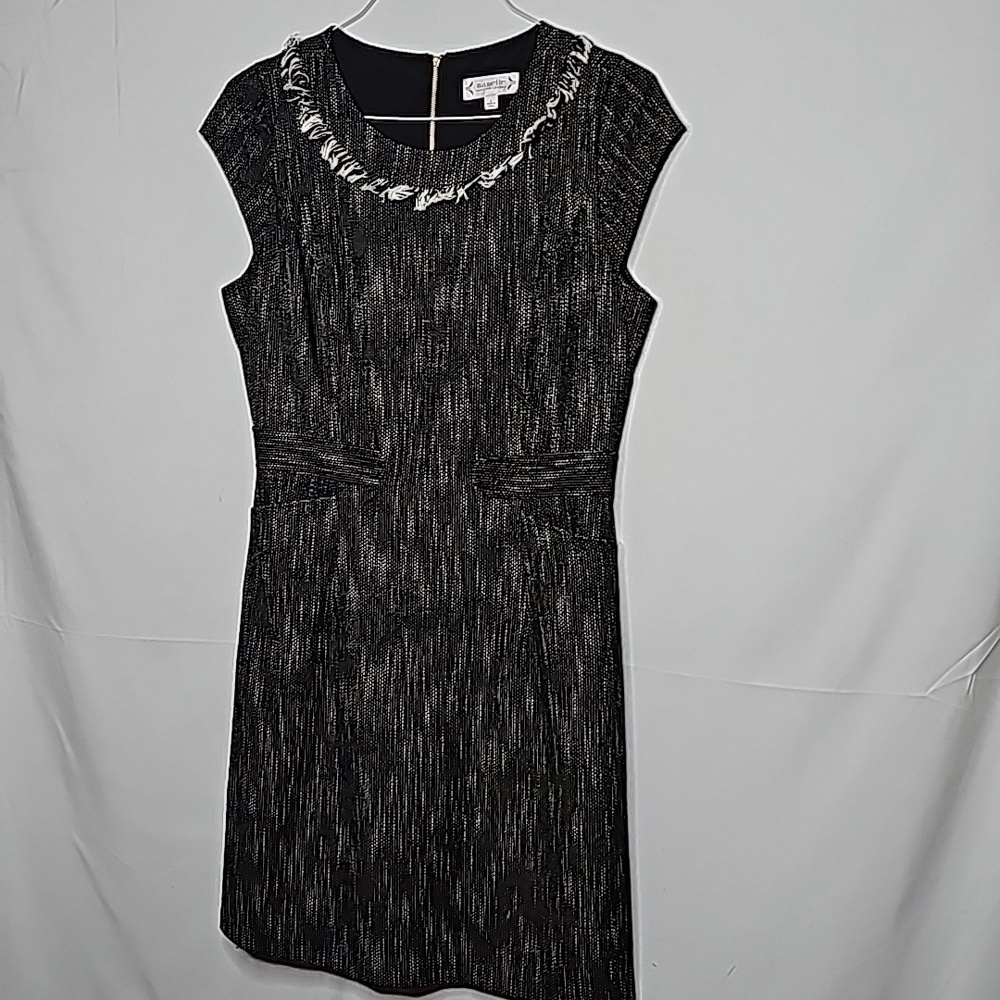 NWOT Nanette Lepore tweed A-line cap sleeve fringe raw hem neckline dress sz 8